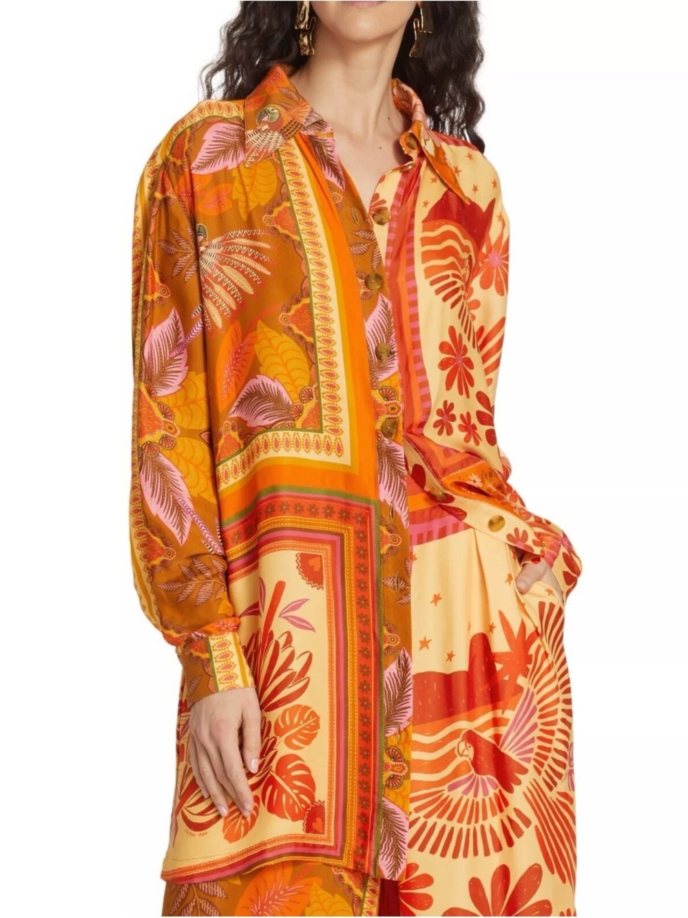Anthropologie Tropical Farm Rio Floral Button-Down Size XL Mini Shirt Dress - Picture 3 of 11